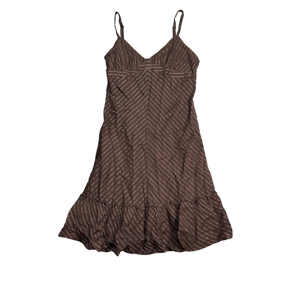 Gap Womens Brown Pinstripe V-Neck Ruffle Hem Sundress Size 12 Adjustable Straps